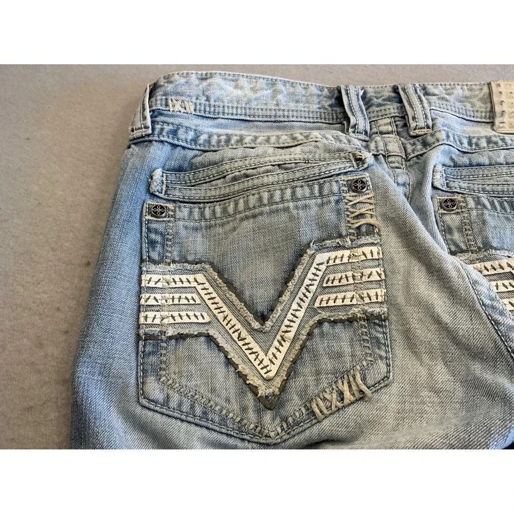 Affliction Y2K Blake Jeans Distressed Straight Leg 33 Regular Light Wash Buckle